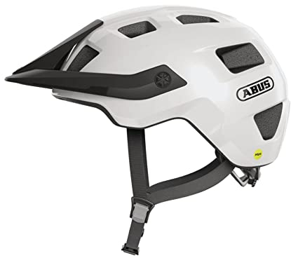 ABUS MTB-Helm MoTrip MIPS - Fahrradhelm für einen sicheren Einstieg in den Mountainbikesport - mit Aufprallschutz - für Damen und Herren - Weiß Glänzend, Größe M