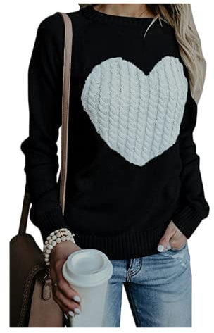 HEYPORK Damen Herbst Winter Warm Bequem Pullover Casual Mode Strickjacke Strickpullover Frauen Strickwaren lieben Mode Pullover Pullover(Schwarz-1, L)
