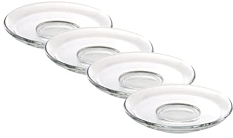 STOBOK Coffee & Tea Saucers 4pcs Clear Glass Plates Round Cup Saucers Small Snack Plates Drinkware Coffee Tea Dish for Home Kitchen