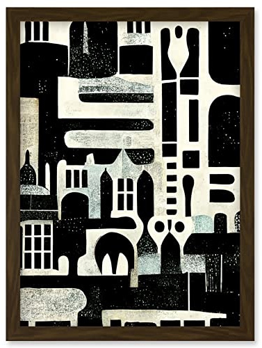 Wee Blue Coo Bold Monochrome Modern Vintage Abstract Geometric Black White Cream Grey Artwork Framed Wall Art Print A4
