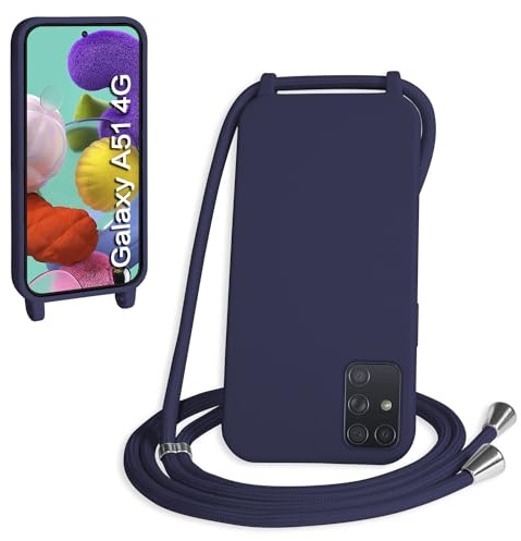 WenBaby Handykette für Samsung Galaxy A51 4G Hülle mit Band,Handyhülle mit Schnur zum Umhängen Silikon Seil Necklace Schutzhülle mit Kordel Tasche Case TPU Bumper für Galaxy A51 4G- Marineblau
