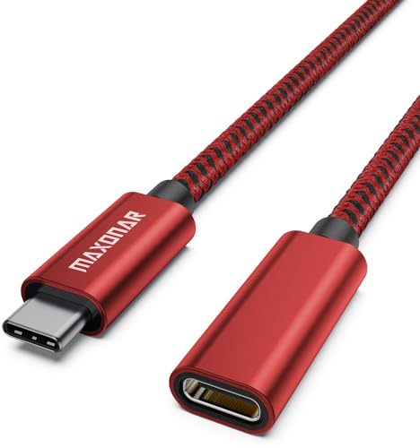 Maxonar Rallonge USB C 1m/3,3ft USB3.2 (10 Gbit/s) type C mâle Rallonge Charge pour PSVR2 Mac Book Pro 2022 M2 M1 Max i Pad Air 5 Samsung Galaxy S23/S22/S21 Note20 Pixel 8 Pro Dell XPS Rouge