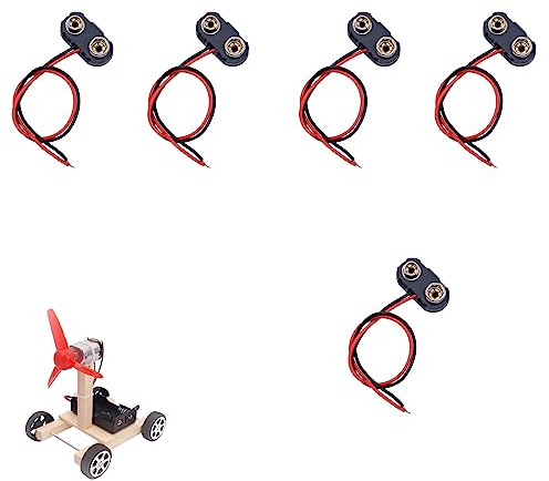 5 Pcs 9V Battery Clip Connector with 15 cm Flying, Battery Snap Connectors for Connection Cable LED Strip 9V Connector Buckle Plastic Housing, T-type (Black)