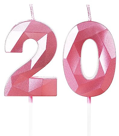 Yiran Rose Bougies d'anniversaire pour 20 ans, 3D bougie numéro 20, bougies Rose, bougie d'anniversaire pour gâteau, bougies d'anniversaire, décorations de gâteau pour fête d'anniversaire, mariage