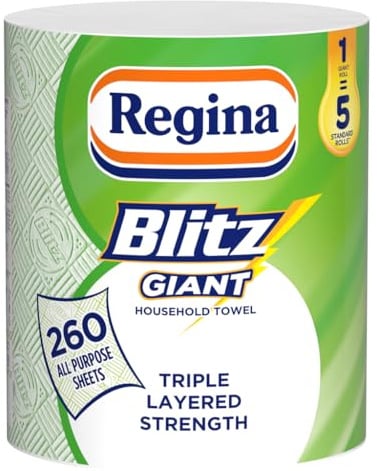 Regina Blitz Giant, 1 Roll of Household Towel, 3-Ply | 260 Sheets Per Roll, Strength, Paper Towels Made With Virgin Pulp, Recyclable Paper Packaging, and FSC Certified