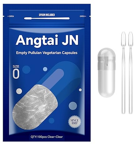 AngtaiJN Pullulan Vegan Leerkapseln Größe 0 (100 Stück)-Super Klare Leere Kapseln zum Befüllen mit 2 Mikrolöffeln,DIY Vegane Kapseln Leer 0 Kompatibel mit Kapselfüller Größe 0