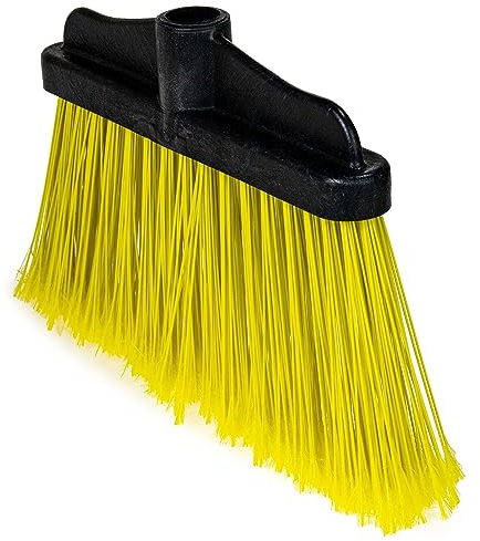 Heavy Duty 9 Garden Broom Head with Fitted Handle Bracket – Indoor Outdoor Long Stiff Bristles for Patio Driveway Caravan & Garage – Yellow Sweeping Floor Brush for Home Floors Kitchen & Office