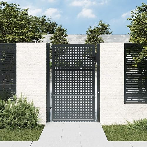 Festnight Gartentor Edelstahl gartentür Zauntor Gartenzaun Zauntür Hoftür Metalltor Einfahrtstor Abschließbar Tür Tor Gartenpforte Anthrazit 105 x 200 cm