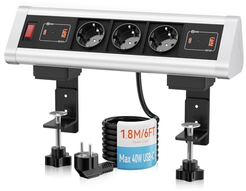 Ohuo Ciabatta elettrica da tavolo con USB C 40 W, 3 prese con 4 USB, presa multipla da tavolo con interruttore