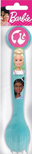 Lot de 2 couverts bleu clair pour filles en plastique Barbie cuillère et fourchette