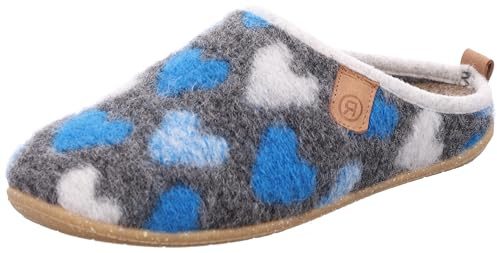 Rohde Damen Pantoffel Hausschuh Leder Decksohle Muster süß Tivoli-D 6861, Größe:40 EU, Farbe:Türkis