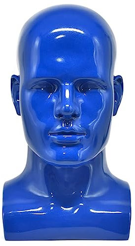 Droagoct Männlicher Mannequin Kopf Professionelle Schaufensterpuppe Kopf für Display Perücken Kopfbedeckungen Maske für Kopfhörer (Blau)