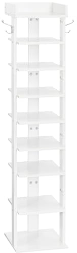 HOOBRO Zapatero, Zapatero Estrecho, Mueble Zapatero de 9 Niveles, Estante Zapatero con 2 Ganchos, Ahorro de Espacio, para Entrada, Salón, Dormitorios, Blanco EWT81XJ01G2