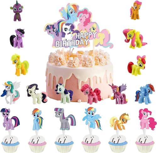 VegheE 37 Stück Cupcake Dekoration, Cartoon-Cake Toppers, Mini Pony Anime Charaktere, Geburtstag Party Set, Pastellfarben