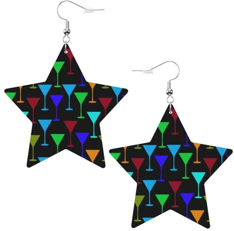 Leather Earrings, Faux Leather Star Earrings Metallic Drop Earrings for Women Girls,Martini Glass Pattern