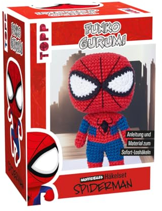 TOPP Funkogurumi Spiderman. Das inofizielle Häkelset: Anleitung, Garn in 4 Farben (63% Baumwolle, 37% Polyacryl), Füllwatte, Stickgarn, Häkelnadel 2,5 mm, Sicherheitsaugen, Maschenmarkierer