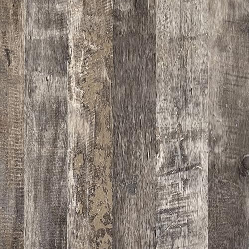 Shackcom Papier Peint Adhesif avec Aspect Bois 40x1000cm Panneaux en Bois Auto-Adhésif Mural Film de PVC Imperméable Vinyle Film pour Salle de Chambre Salon Meuble (Couleurs Gris Brun)