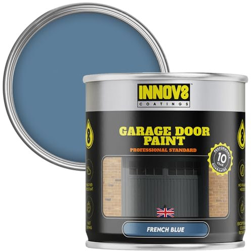 INNOV8 COATINGS GARAGE DOOR PAINT - 750 ml - DIY - NO PRIMER OR TOP COAT - SATIN - FAST DRY - EXTERIOR DOOR PAINT - Metal & uPVC - French BLUE - Garage and Industrial Roller Shutters Paint