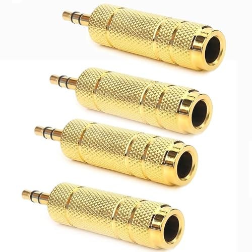Kjzeex 4 pack Headphone Adapter Jack, 3.5mm Male 1/8 inch to 6.35mm Female 1/4 inch Audio Stereo Adapter, Small to Big Headphone Audio Jack Plug Adaptor Converter for Studio Headphones, Guitar Amps