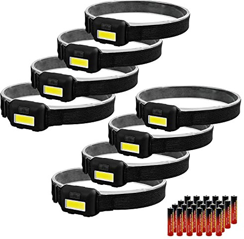 Vaasee 8 Pack Led Headlamp for Adults and Kids, 1.1oz/31g COB Flood Light Ultra Bright Head Lamp with 3 Modes 24 AAA Batteries, Waterproof Work Flashlight for Family Camping Running Reading Hiking