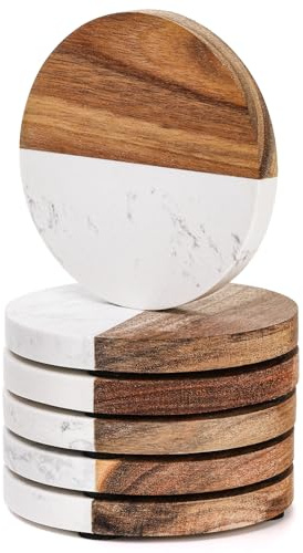 ZENFUN Untersetzer aus Marmor-Holz, rund, handgefertigt, künstliches Marmor-Untersetzer-Set für Ihre Getränke und Getränke, Tee, Kaffee, Wein/Bargläser, Tischschutzhelfer, 6 Packungen