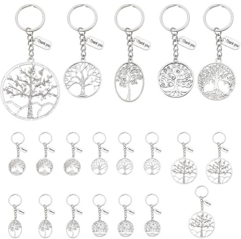 PH PandaHall 20 pezzi 5 Stili Albero della Vita Portachiavi Grazie Portachiavi in metallo Ciondolo Portachiavi Amicizia per Amici Collaboratore Personale Insegnante Laurea