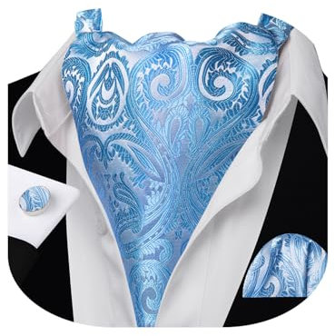 Barry.Wang Herren-Krawatte aus Seide, Paisleymuster, gewebt, Paisleymuster, modisches Ascot und Einstecktuch, Manschettenknöpfe, Set für Hochzeit, formelle Anlässe, Wathet-Blume, Einheitsgröße