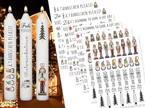Sugeru 6 PCS Kerzentattoos Weihnachten (200+ Muster) - DIN A5,Wassertransferdruck | DIY asserschiebefolie Kerzenfolie | Kerzenaufkleber Weihnachts Sticker | Deko,Ostern,Adventskerze (Adventstag II)