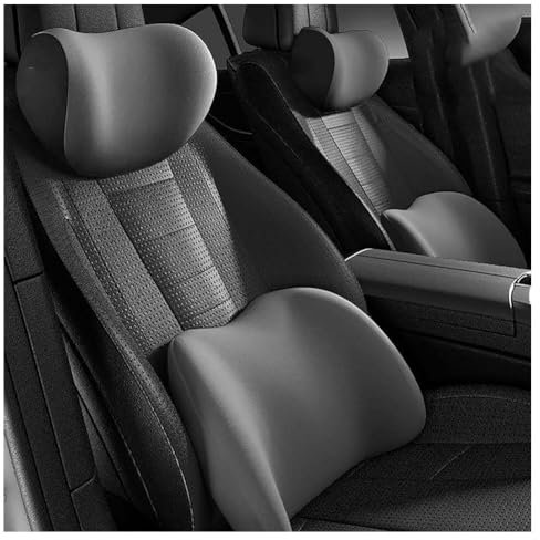 LPOJUHBSWAR Auto Lendenkissen Nackenkissen Kit für C-Max 2010-2025, Autositze Kopfstütze Lendenwirbelstütz Rückenstütze Kissen Zubehör,C/Grey