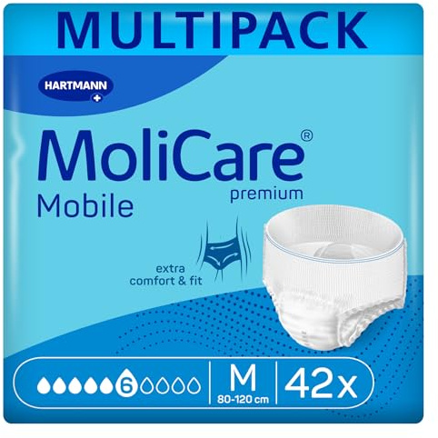 MoliCare premium Mobile 6 Tropfen Größe M, Inkontinenzhosen für Frauen und Männer mit mittlerer Inkontinenz, extra Auslaufschutz, fortschrittlicher Hautschutz, verbesserte Passform, 42 Stück