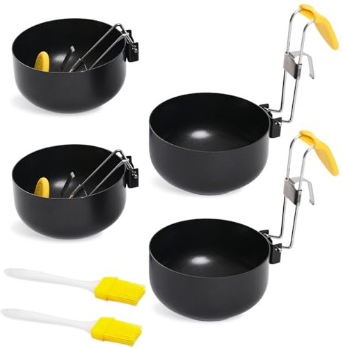 Aoreun Eier-Pochierer, 4 Stück Eierkocher aus Edelstahl, Egg Cooker mit klappbarem Wandgriff, Pochierte Eier Egg Boiler Antihaft Eierpocher, Eier Dampfgarer Kreatives Kochzubehör Für Kochlieb