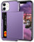 Coolden for iPhone 12 Case with Card Holder Wallet Shockproof Heavy Duty Protective Case Hard PC Back Rubber Bumper Phone Card Holder Slot Wallet Case Cover for iPhone 12/12 Pro (Grey Purple)