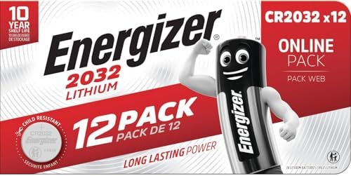 Energizer Max - Lot de 12 Piles Bouton au Lithium CR2032, sans Mercure ajouté et Puissance pour Petits appareils tels Que Les appareils médicaux, Les balances et Les Articles Portables