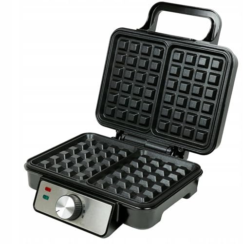 Huslog Gaufrier 1200 W, 2 Grandes Gaufres Belges, Plaques Antiadhésives, Poignée Cool-Touch, Réglage Température, Compact, Chauffe Rapide, Noir