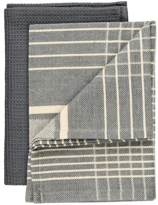 Geschirrtuch Mod. Tito 2er Set saugstarke schnelltrocknende Geschirrtücher grau Baumwolle in Waffeloptik und Streifen Küchentücher 45x65 cm