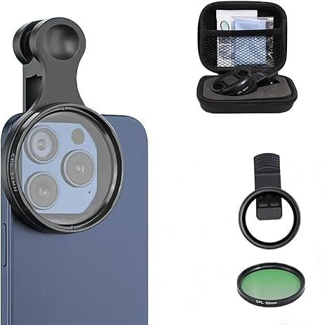 52mm Clip-0n Cpl Phone Camera Lens FILter Kit,Circular Polarizer Polarizing Filter Compatible with Most Cell PHones,Portable Polarizer Camera Lens,Clip-On Phone CAMera Filter Kit (1 Set)