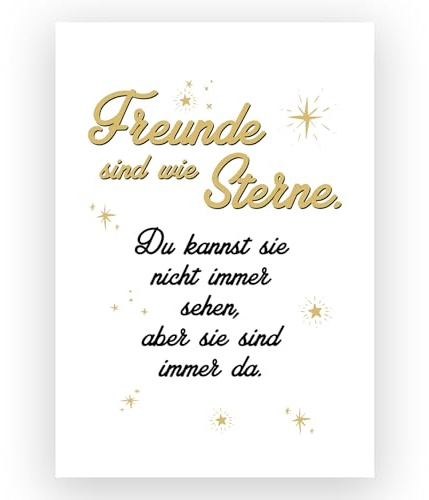 TypeStoff Kunstdruck, Poster mit Spruch - Freunde sind wie Sterne - Typografie-Bild auf hochwertigem Karton - Plakat, Druck, Print, Wandbild zum Thema Freundschaft und Nähe - KD-00361-M