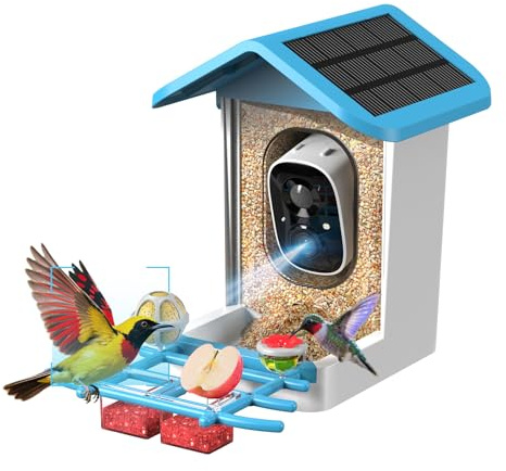 Vogelfutterstation mit Kamera Solarbetrieben, Smart Vogelhaus mit Cam mit KI Identifizieren von Arten, 2K HD Live View, Sofortige Ankunftswarnungen, Ideales Geschenk für Familie und Vogelliebhaber