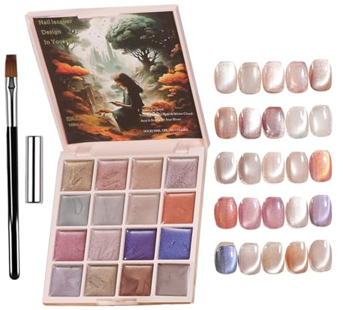 Nail Polish Palette - 16 Colors Solid Gel Polish Set | Gel Nail Polish Palette with Brush | Cream Nail Poliish | Gradient Painting for Women Art Home Travel Manicure Salon