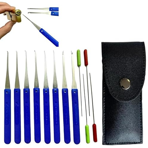 Qxiao 12Pcs Broken Key Extractor Kit Hook & Needle Tools for Removing Snapped Keys 0.2‑0.4mm Tap Extractor Set Removal Hooks Lockpick Car Key Removal Tool Kit with Storage Case Universal Repair Kits