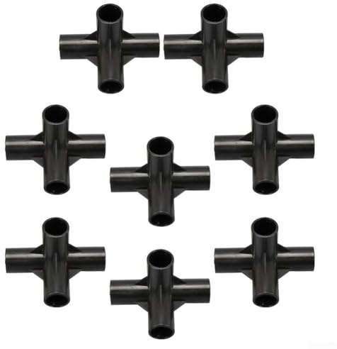 Lot de 8 raccords de tuyaux 4 voies fabriqués en plastique ABS pour créer des supports solides pour plantes et cadres de serre (16 mm)