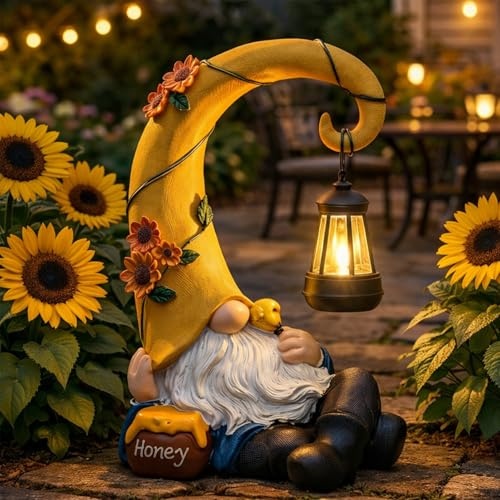 Lavezee Garden Gnomes Outdoor, Spring Gnome Statue with Solar Lantern for Yard, Patio, Lawn Graden Decor, Funny Gnome Gifts for Mom Grandma Women