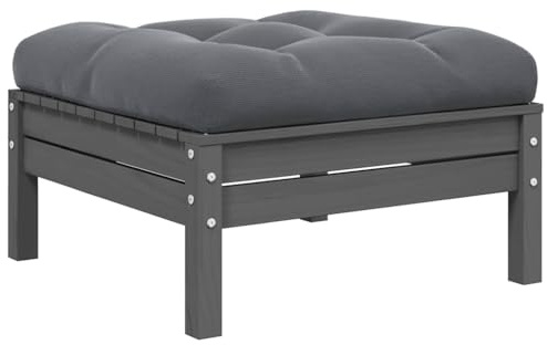 IBUQDDV Gartenhocker mit Kissen in Grau aus Massivholz Kiefer - Modularer Outdoor Hocker für Terrasse und Balkon Dieser stabile Gartenhocker aus massivem Kiefernholz bietet