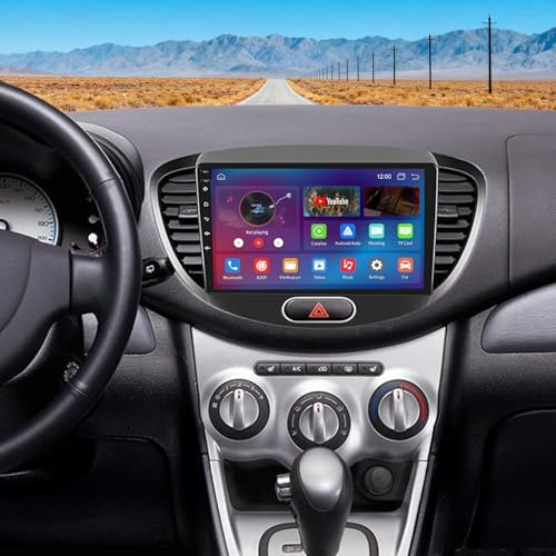 Android 15 2G+64G NavigationsgeräTe für Hyundai i10 2007-2013 Autoradio Bluetooth 9 Zoll mit CarPlay Android Auto Bildschirm Doppel Din Navi GPS WiFi FM/RDS SWC DSP