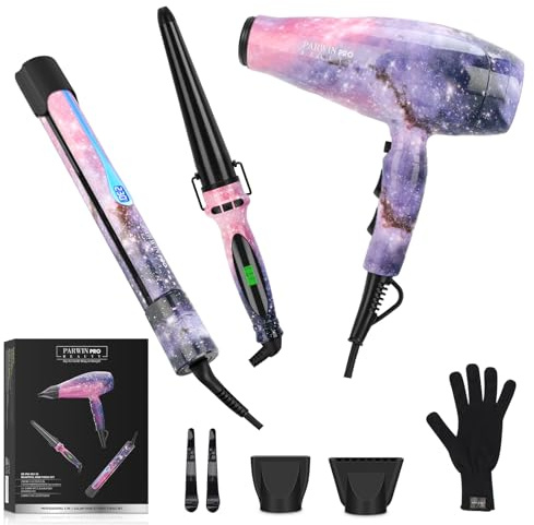 PARWIN PRO BEAUTY 3 EN 1 Secador Pelo Profesional, Rizador Pelo, Plancha Pelo, Set de Estilismo, Contiene: Secador Pelo Ionico, Plancha Pelo Profesional, Rizador de Pelo Profesional