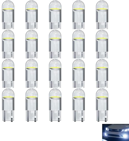 20 Pcs T10 501 LED Bulbs W5W, Number Plate LED Bulbs 194 168 2825 Bulb Car Side Light, Cool White 6000K 0.5W 12V DC Wedge Base, High Brightness Long Lifespan for Vehicle Interior and Exterior Lighting