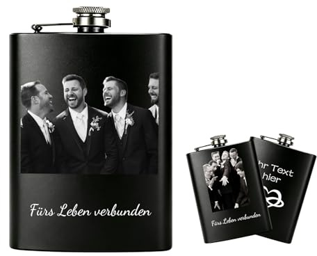 Personalisierter Flachmann mit Gravur Individueller Flachmann Edelstahl mit Foto und Gravur Personalisierte Geschenke für Männer und Frauen Weihnachten Vatertag Trauzeugen (flachmann01)