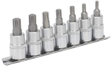 Sealey AK6232 7 Piece 3/8-inch Sq Drive Ribe Socket Bit Set 50 mm, Silver