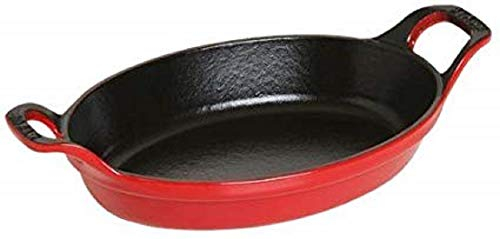 STAUB Ofenform/Servierplatte/Auflaufform, oval mit 2 Griffen, 24 cm, 1 L, Gusseisen, Für alle Herdarten inkl. Induktion & Backofen, stapelbar, Kirschrot