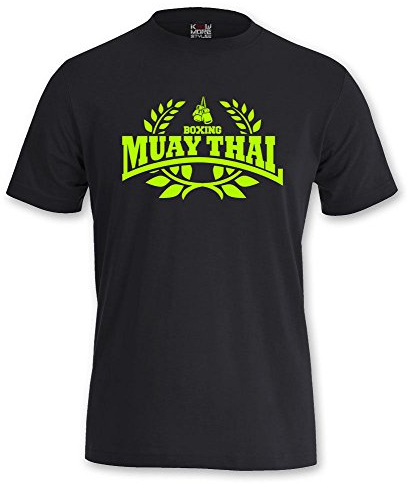 KNOW-MORE-STYLEZ T-Shirt Muay Thai Boxing (M, Schwarz/Neongelb)